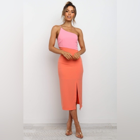 Petal & pup color block one shoulder midi dress nwot - Picture 1 of 4